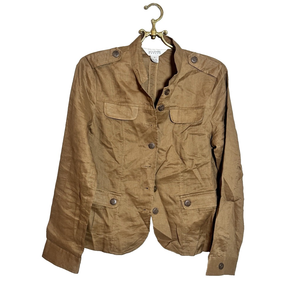 Allison Taylor Woman's Light 100% Linen Jacket Brown Timeless Minimalist Size 10